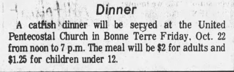 Catfish dinner, 1976