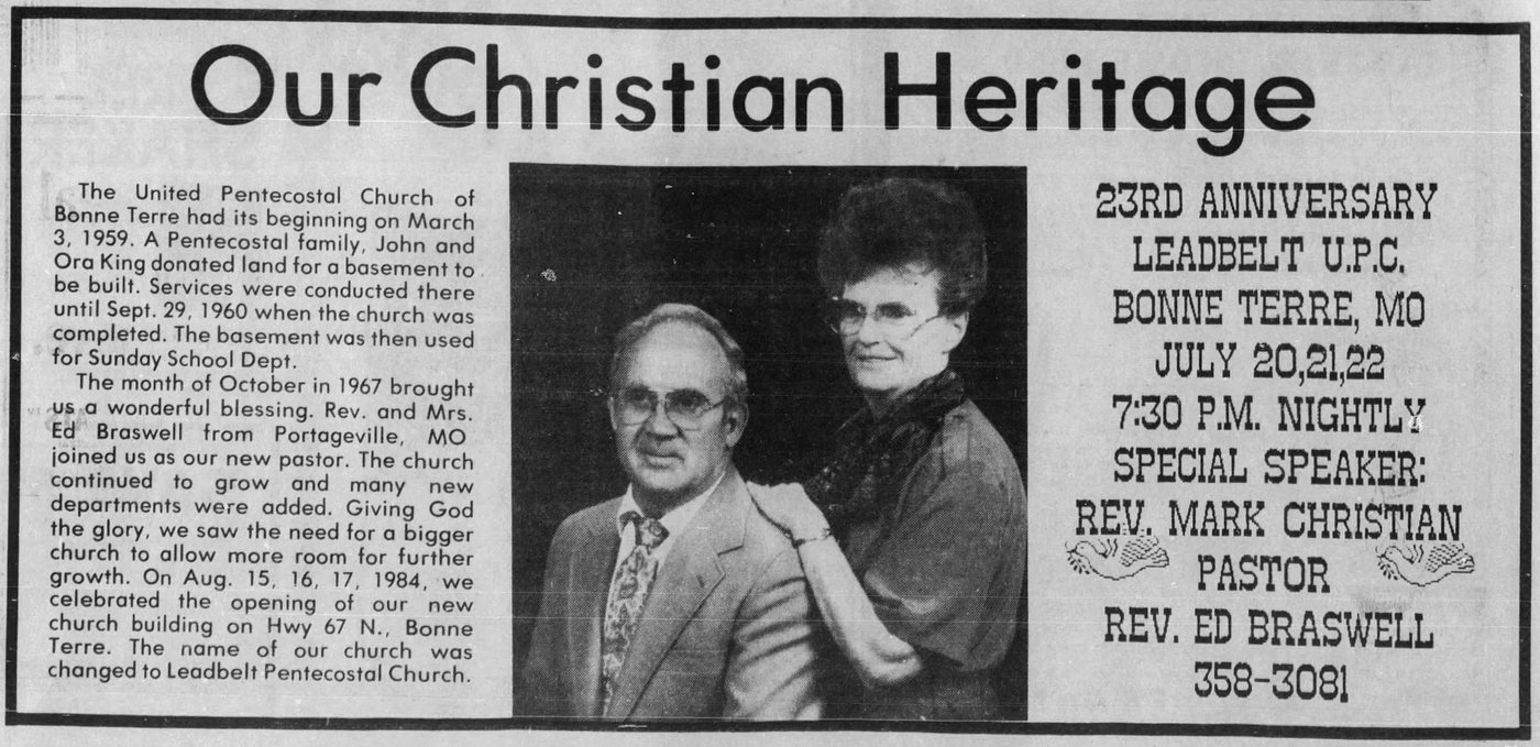 Our Christian Heritage — a 1990 newspaper feature recounting the church's history