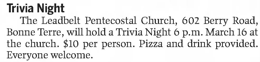 Trivia night, 2013